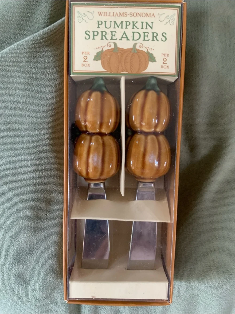 Williams Sonoma Pumpkin Spreaders with Brown and Green Ceramic Handles